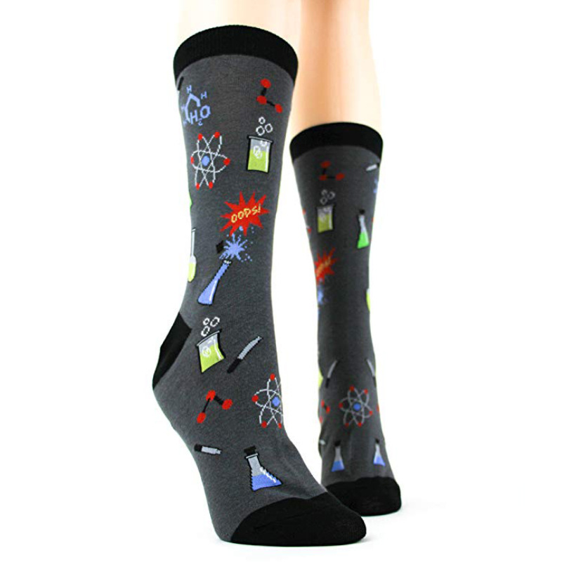 Chemistry Experiment Patterned Socks Education Theme Printing Cylinder Crew Socks